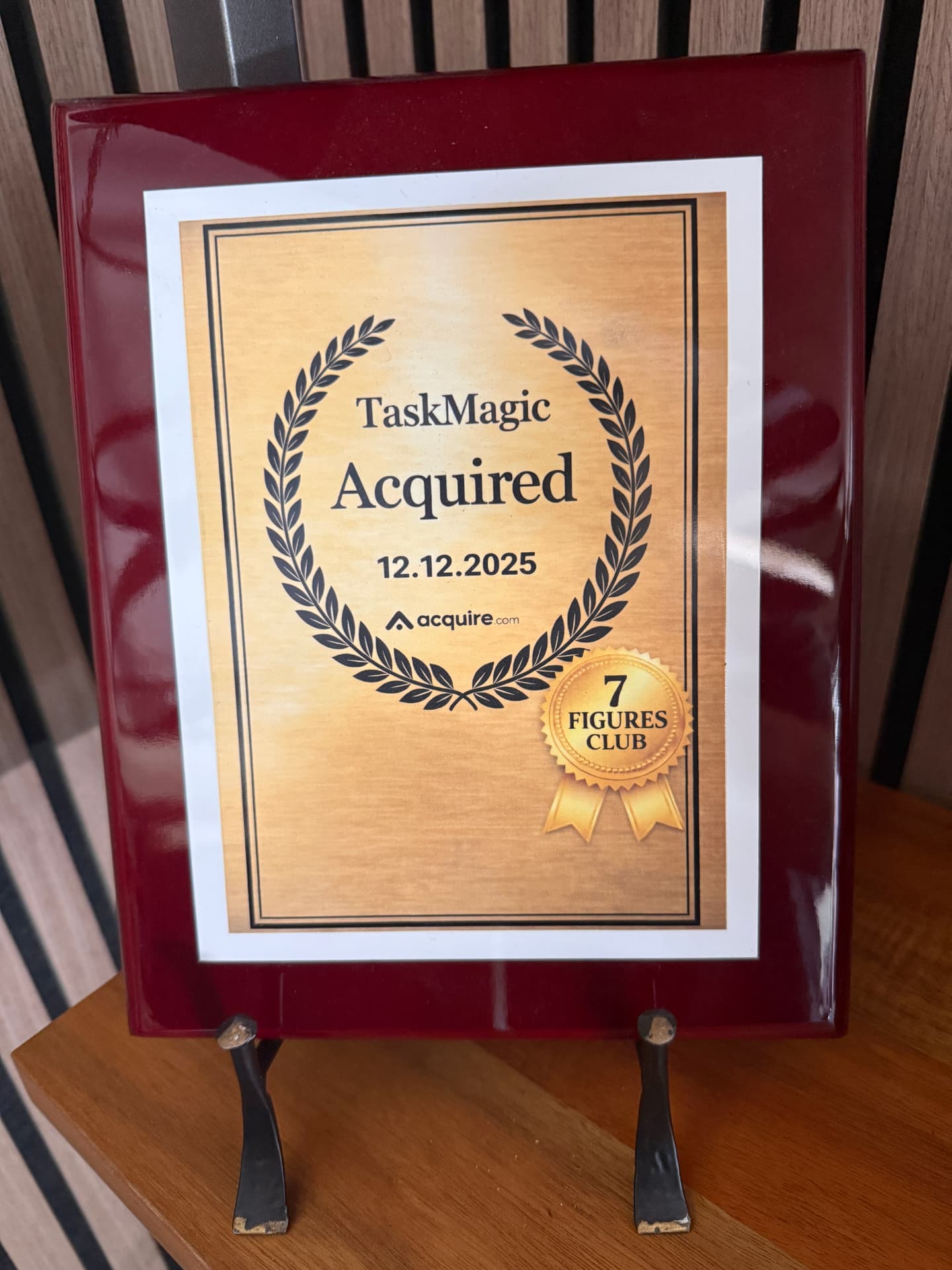 TaskMagic acquired seven-figure exit plaque from Acquire.com